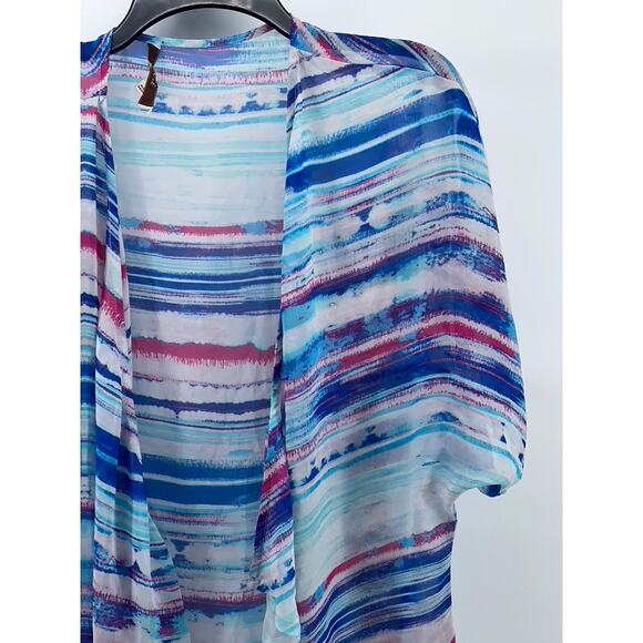 DECREE Women's Blue-Pink Sheer Short Sleeve Open-Front Shawl Cover-Up SZ S - Picture 3 of 9